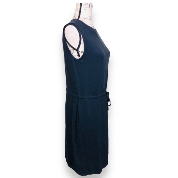 Eileen Fisher Sleeveless Shift Dress Deep Blue Waist Tie Pockets - Picture 5 of 10
